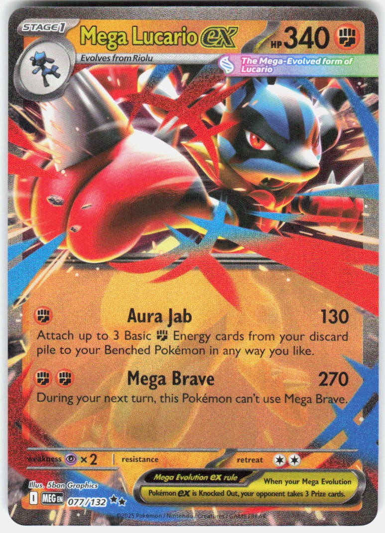 Mega Lucario ex Mega Evolution 077/132 NM Mega Lucario ex Mega Evolution 077/132 NM