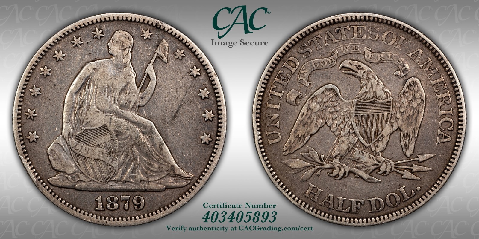 1879 Seated Liberty Half Dollar - CAC VG Details - Very Rare Low Mintage
