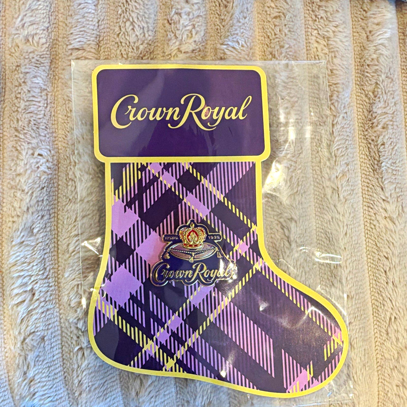 Crown Royal Original Distillery (( PIN )) Purple Plaid paper stocking Crown Royal Original Distillery (( PIN )) Purple Plaid paper stocking