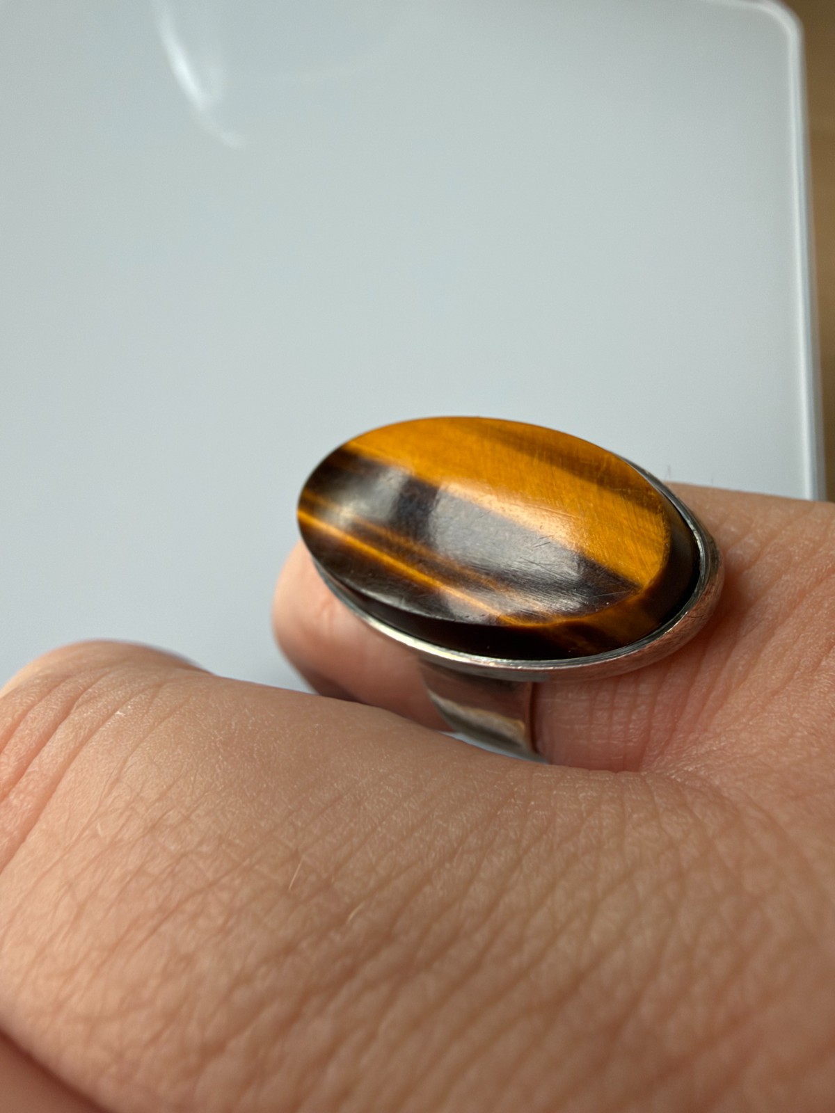 N.E. From Denmark Sterling Silver 925 Tiger's Eye Ring Danish Modernist Vintage