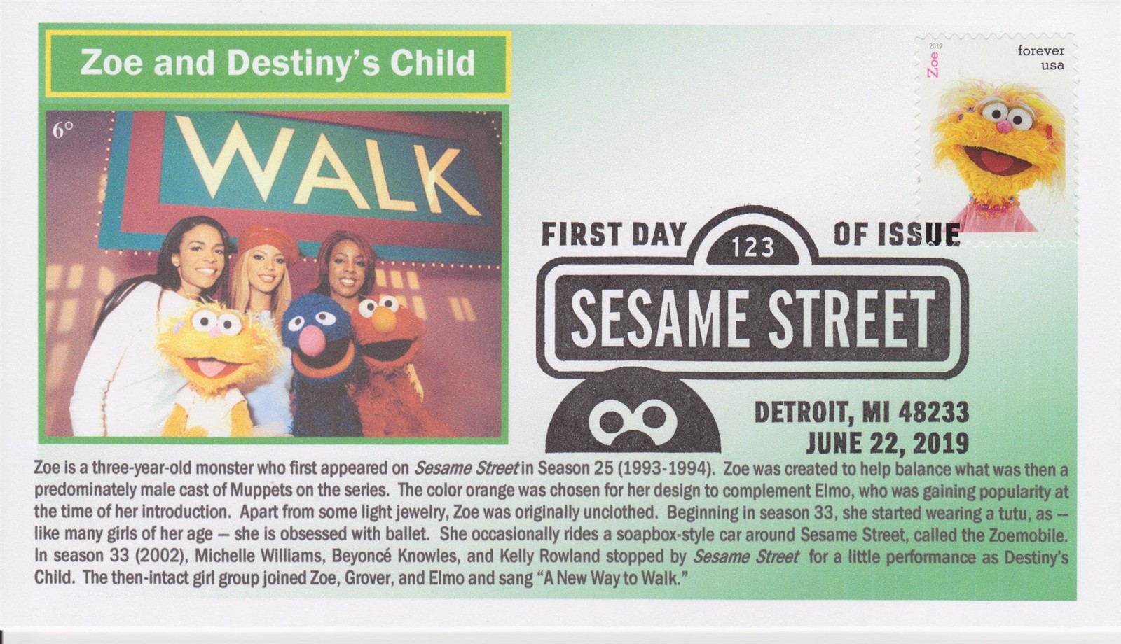 6° Cachets 5394 Sesame Street 2019 Zoe and Destiny\'s Child