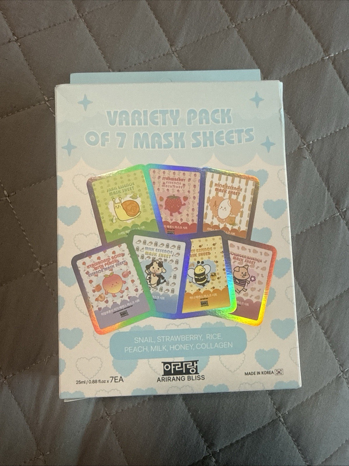 7pc Variety ARIRANG BLISS  Face Sheet Mask Set - Snail, Strawberry, Rice, Peach,