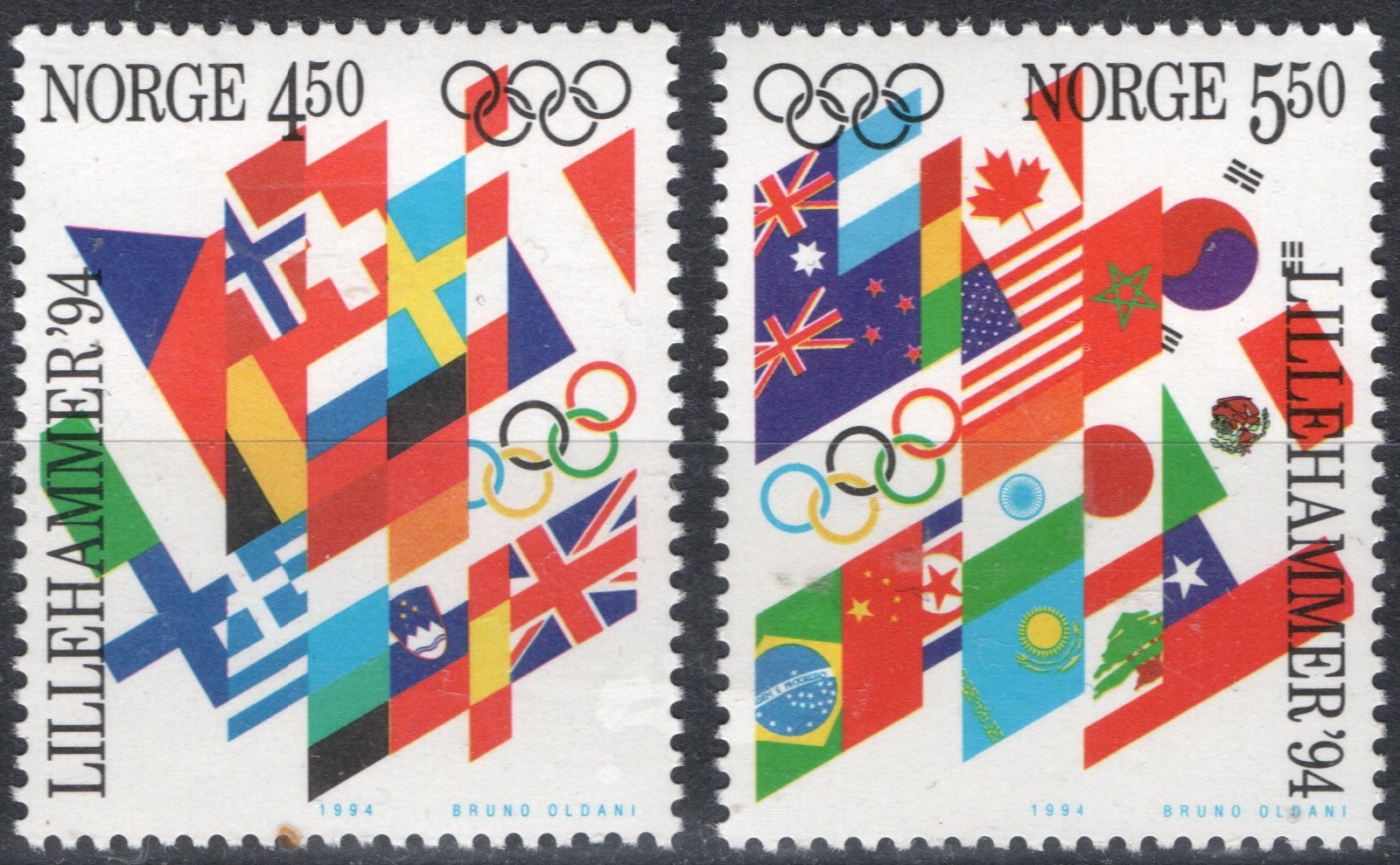 D6-3 Norway 1994, NK 1194-95 MNH, Olympics Lillehammer 94, MI 1149-50, SC #1057.