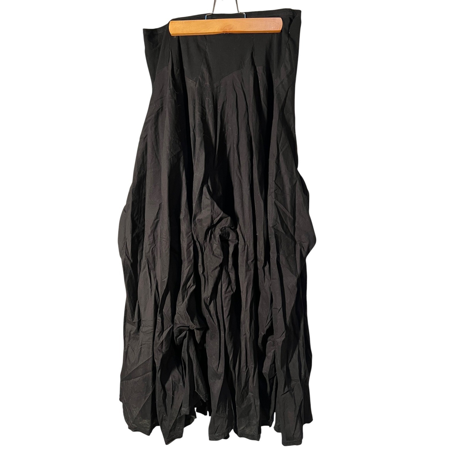 Vintage Luna Luz Womens Sz Large A-Line Maxi Skirt Black Pull On Gathered Cotton