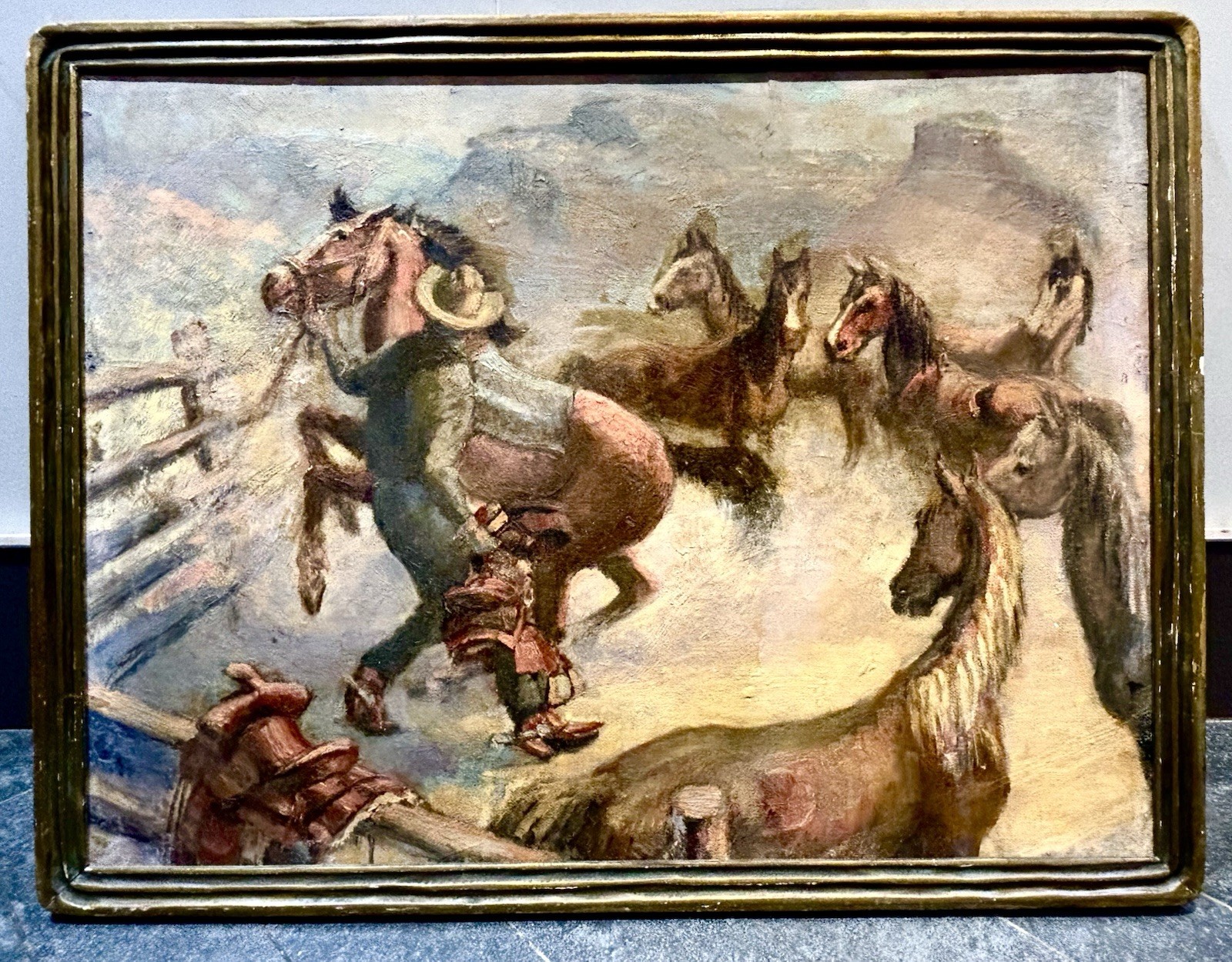 Circle of Harold von Schmidt (1893-1982) 1940s Western Illustration Oil Painting
