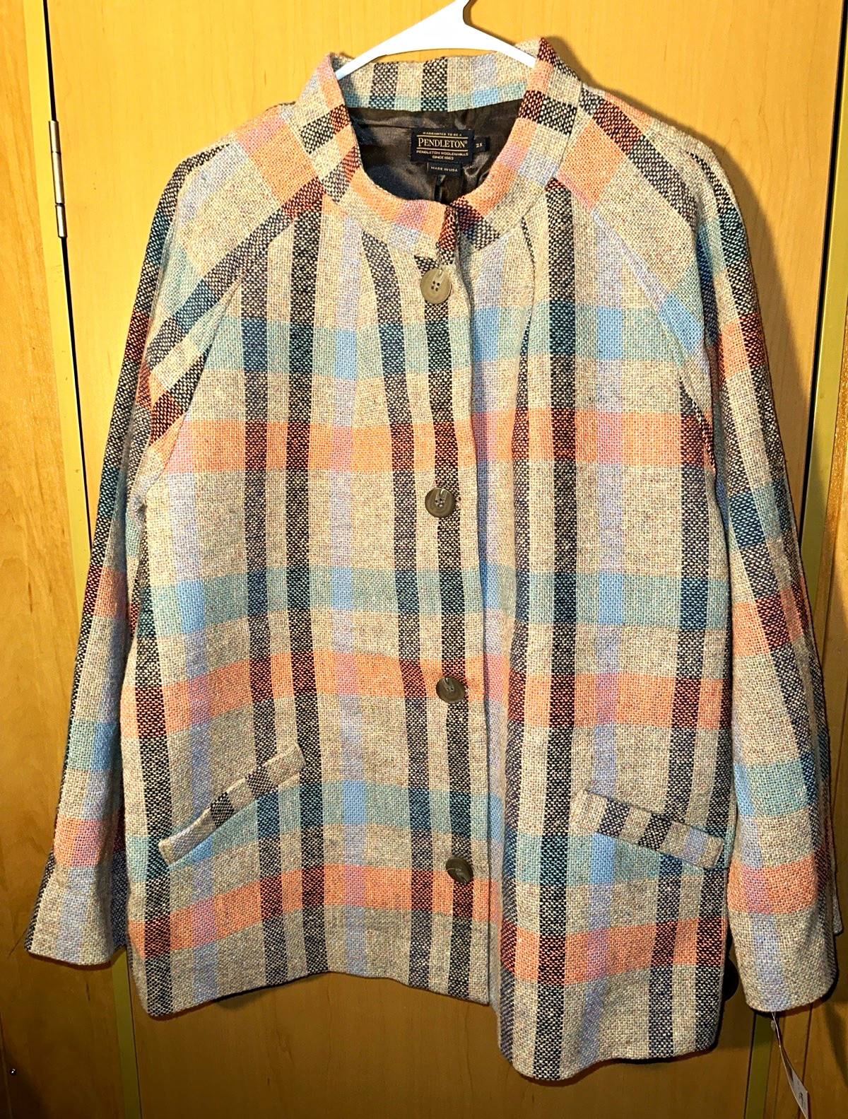 Pendleton Womens Plus 2X Multicolor Plaid Button Front Lined Virgin Wool Jacket
