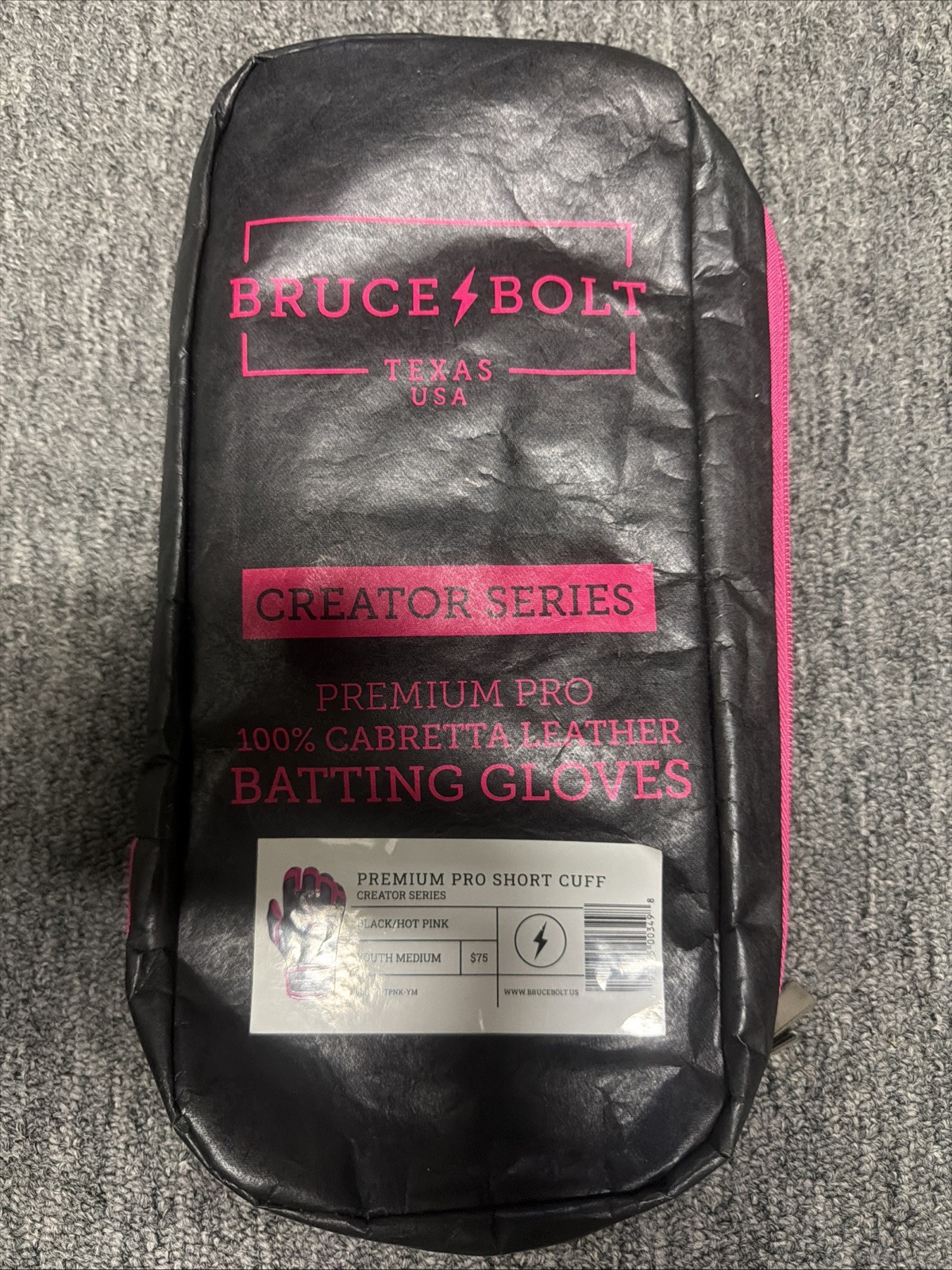 NWT Bruce Bolt Creator Series Baseball Batting Gloves Black Pink Youth Medium NWT Bruce Bolt Creator Series Baseball Batting Gloves Black Pink Youth Medium