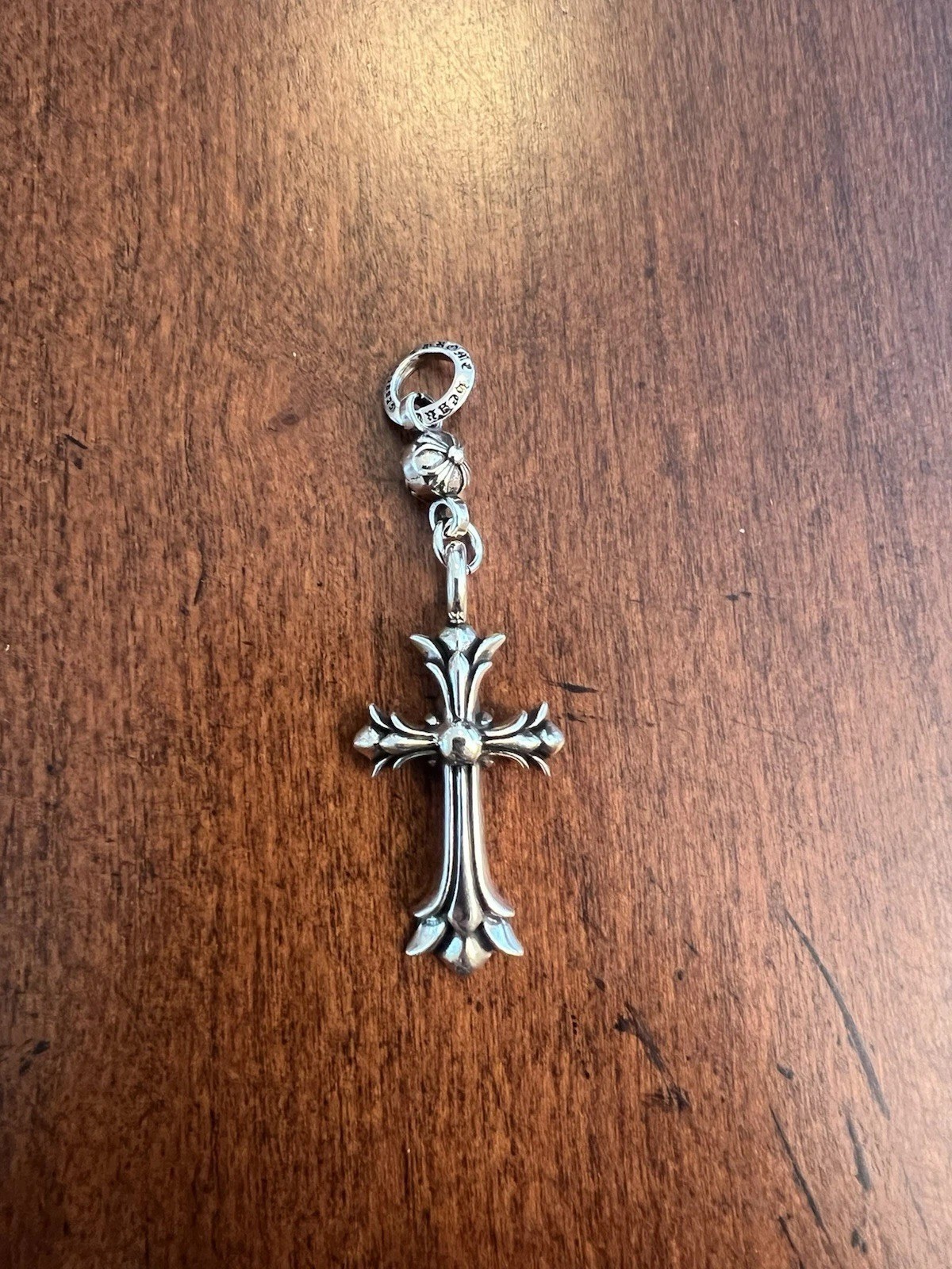 Authentic CHROME HEARTS Small Double Cross And Ball Pendant + Pouch Gift Bag