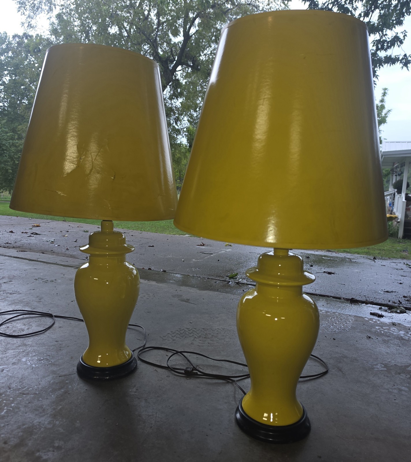 Vintage Pair Mid Century Yellow Ceramic Ginger Jar Lamps MCM Regency 25\ Vintage Pair Mid Century Yellow Ceramic Ginger Jar Lamps MCM Regency 25\