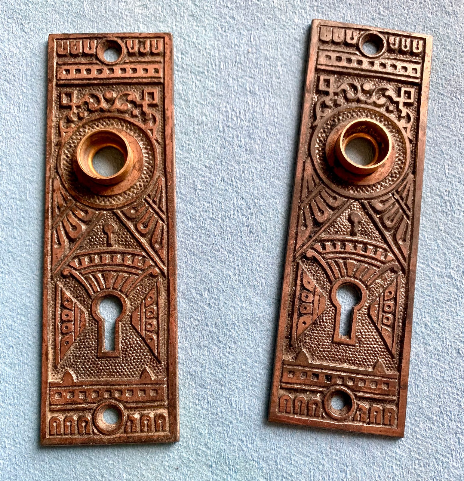2 Antique Art Deco Door Escutcheons. 2 Antique Art Deco Door Escutcheons.