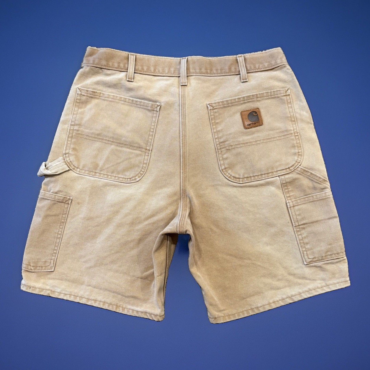 Vintage CARHARTT B25 BRN Carpenter Canvas LEATHER PATCH Shorts Sz 32/34 Mexico