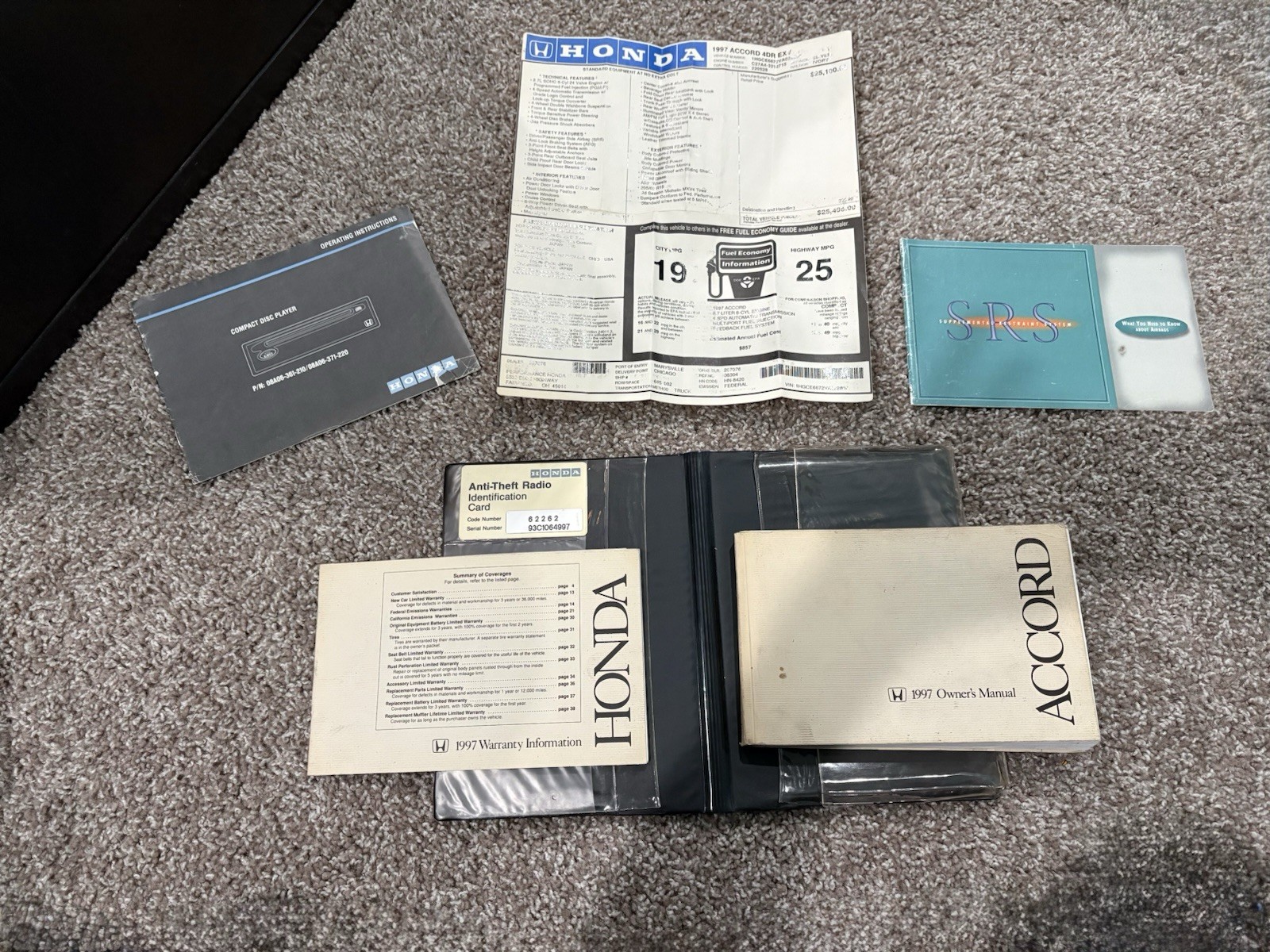 1997 Honda Accord Sedan Owners Manual, Warranty Info, Disc, SRS Decals Nice Set 1997 Honda Accord Sedan Owners Manual, Warranty Info, Disc, SRS Decals Nice Set
