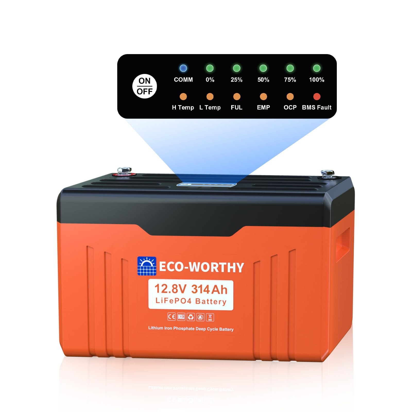 ECO-WORTHY 12V 314AH ​LiFePO4 Lithium Battery Bluetooth with SOC LEDs