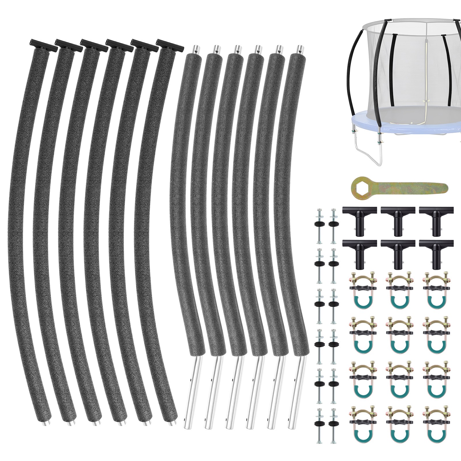 Universal 6PCS Trampoline Poles Replacement Curved Straight 8-16FT