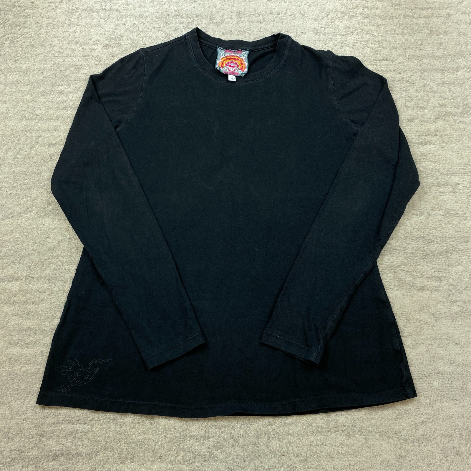 Johnny Was Embroidered Shirt Small Black Long Sleeve Hummingbird Trekker Womens