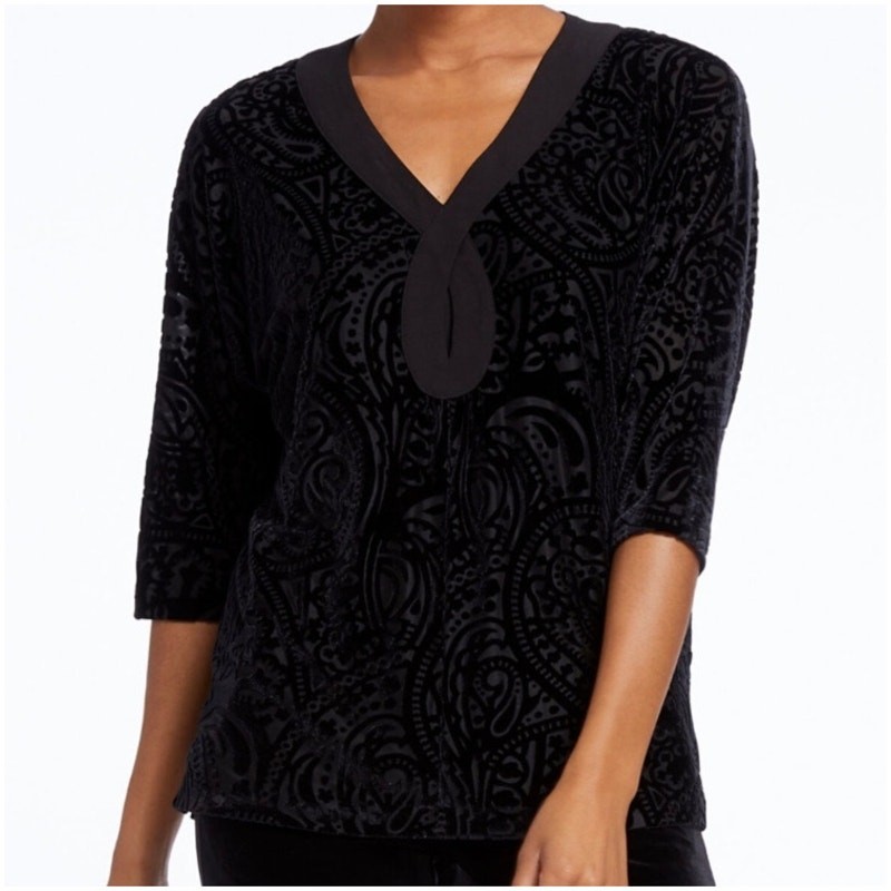NWT Nic+Zoe Brocade Velvet Black Splitneck Tunic with Tank-size Small