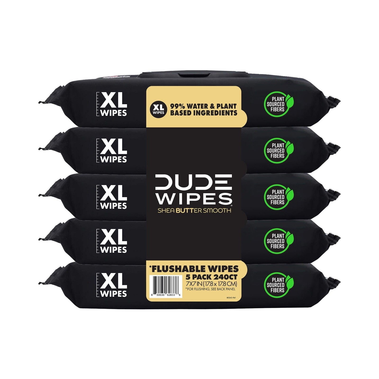 DUDE Flushable Wipes, Extra Large Shea BUTTer Smooth Wet Wipes, 240 Count