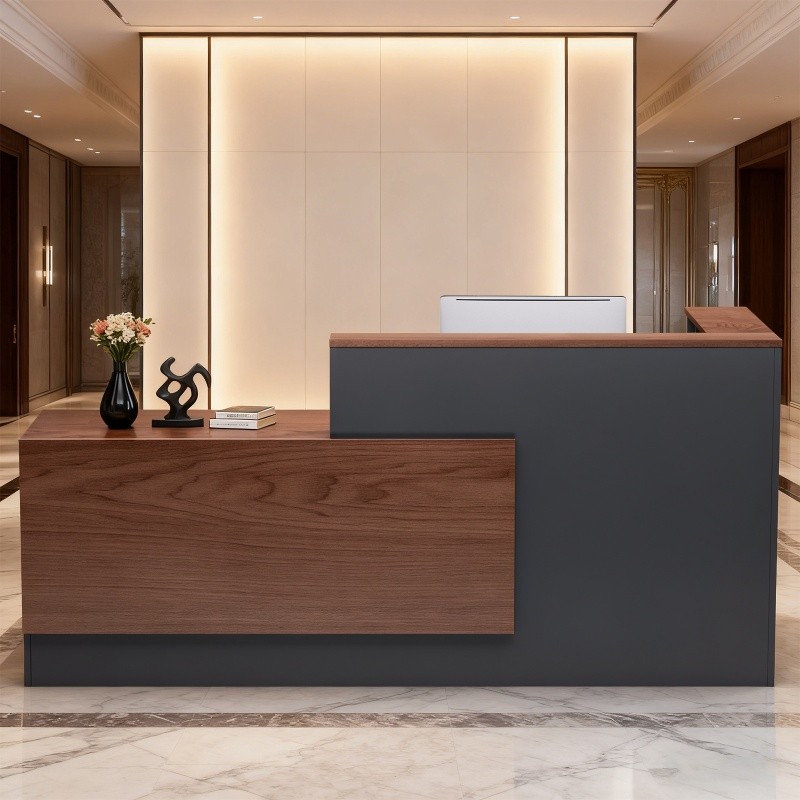 L-Shaped Reception Desk 71'' Wooden Large Front Counter Desk for Office Checkout