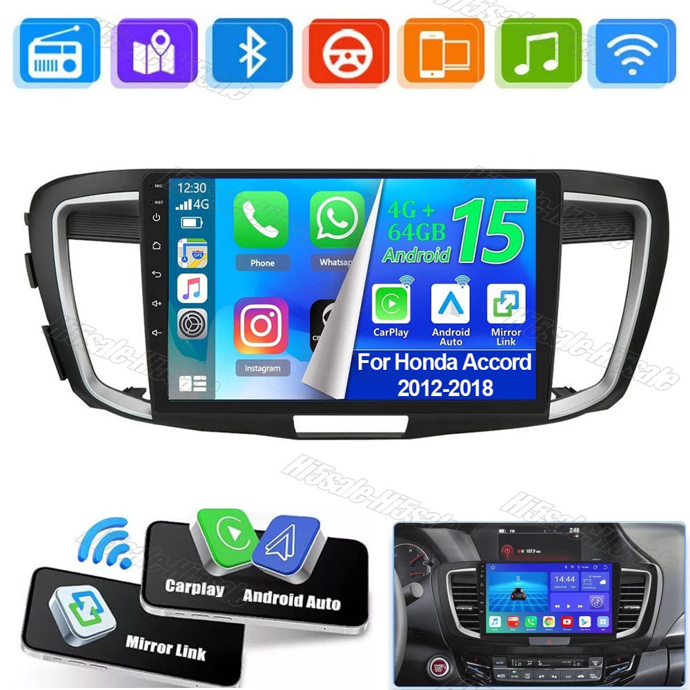 4+64GB Android 15 For Honda Accord 9 2012-2018 CarPlay Car Radio Stereo WIFI GPS