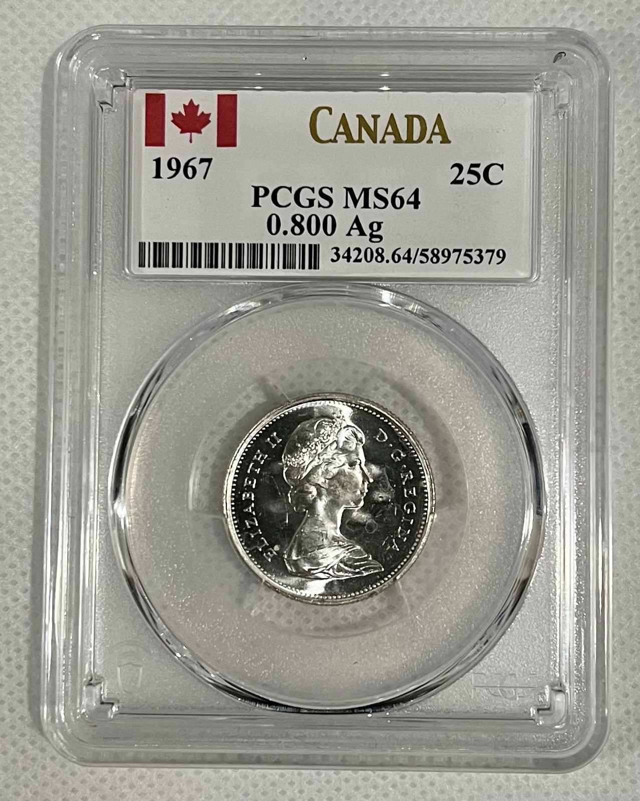 1967 Canada Quarter PCGS MS64 Centennial Lynx 80% Silver 25C Slabbed