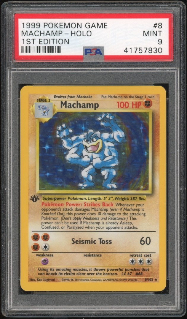 1999 Pokemon Machamp Holo Base Set 1st Edition #8 PSA 9