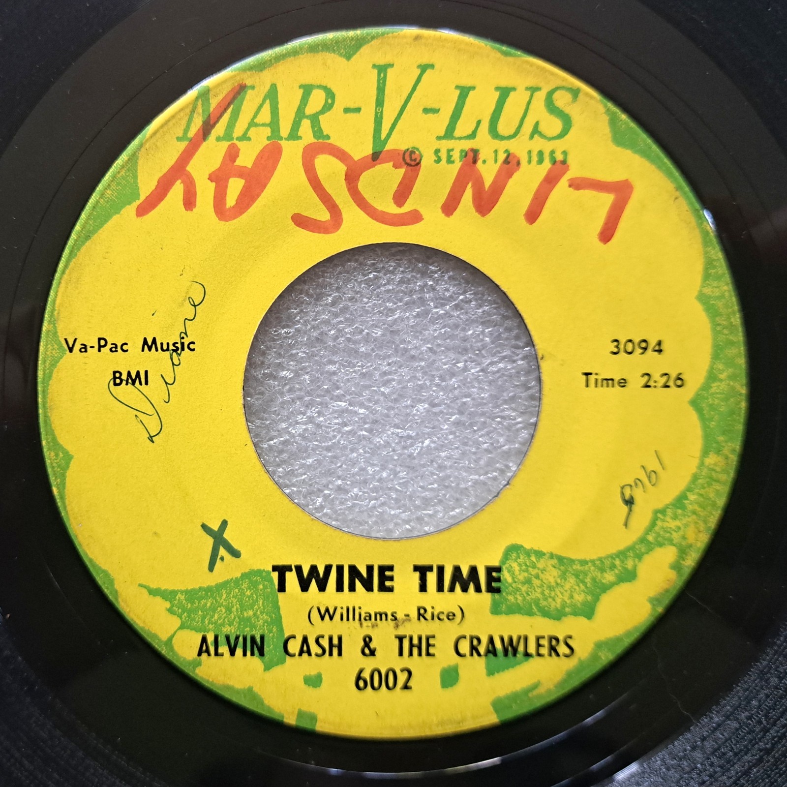 ALVIN CASH & CRAWLERS: Twine Time / The Bump MAR-V-LUS 7\