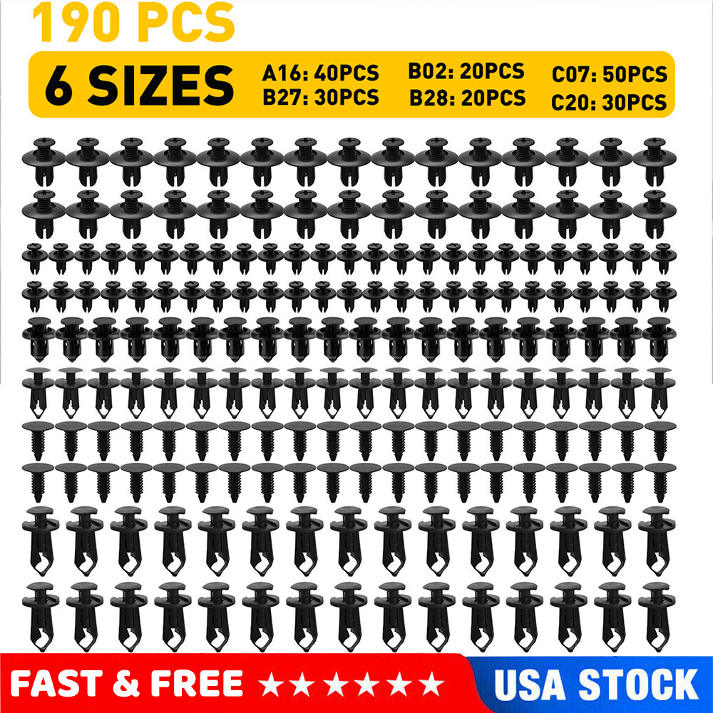 190pcs Universal Car Body Fastener Plastic Clips Rivets Panel Fender Retainer US