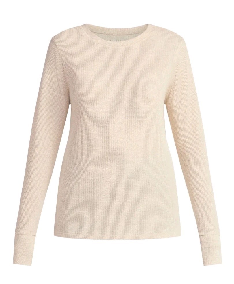 NWT Time And Tru Women\'s Long Sleeve Thermal Waffle Knit Top Size Medium Oatmeal