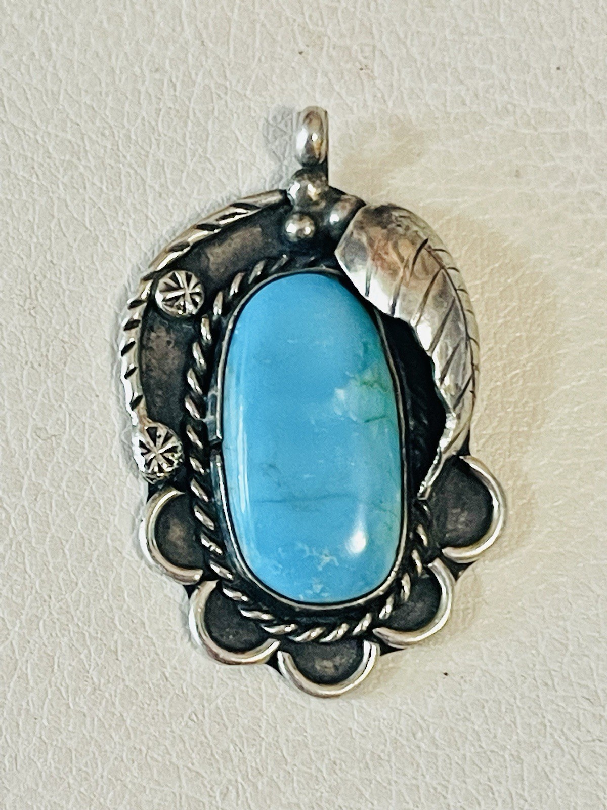 VTG Old Pawn Native American Navajo Sterling Turquoise Pendant 12 G Signed
