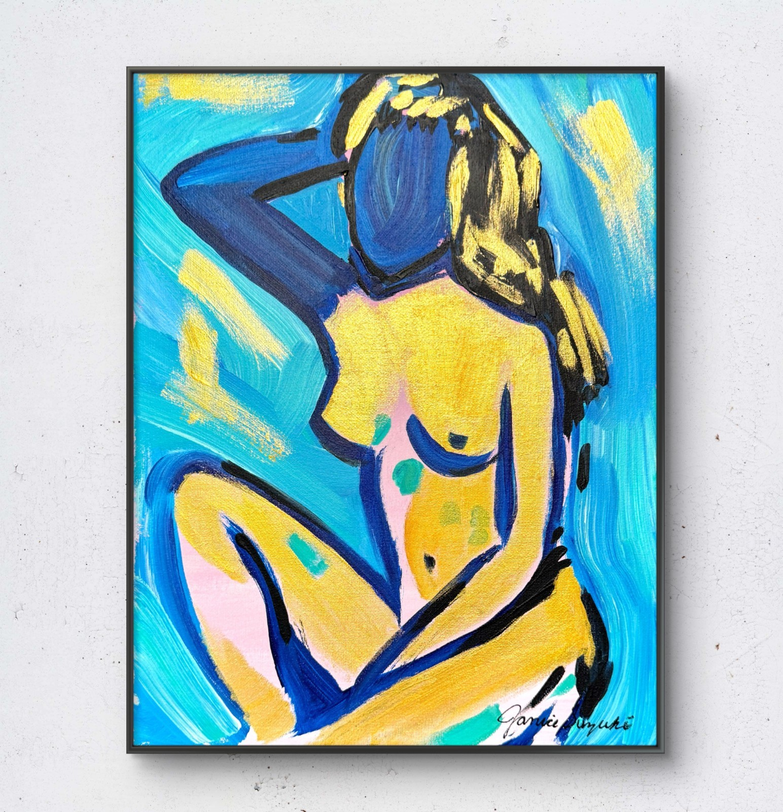 JANICEART Original Abstract Woman Figure Gold Blue 11x14 Acrylic Canvas JANICEART Original Abstract Woman Figure Gold Blue 11x14 Acrylic Canvas