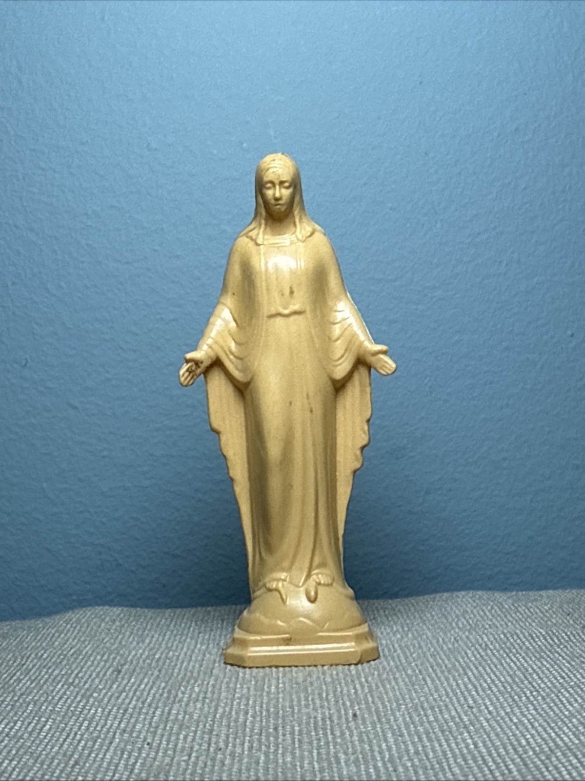 Vintage Virgin Mary Figurine Hong Kong Religious Catholic Statue Gold Plastic 3