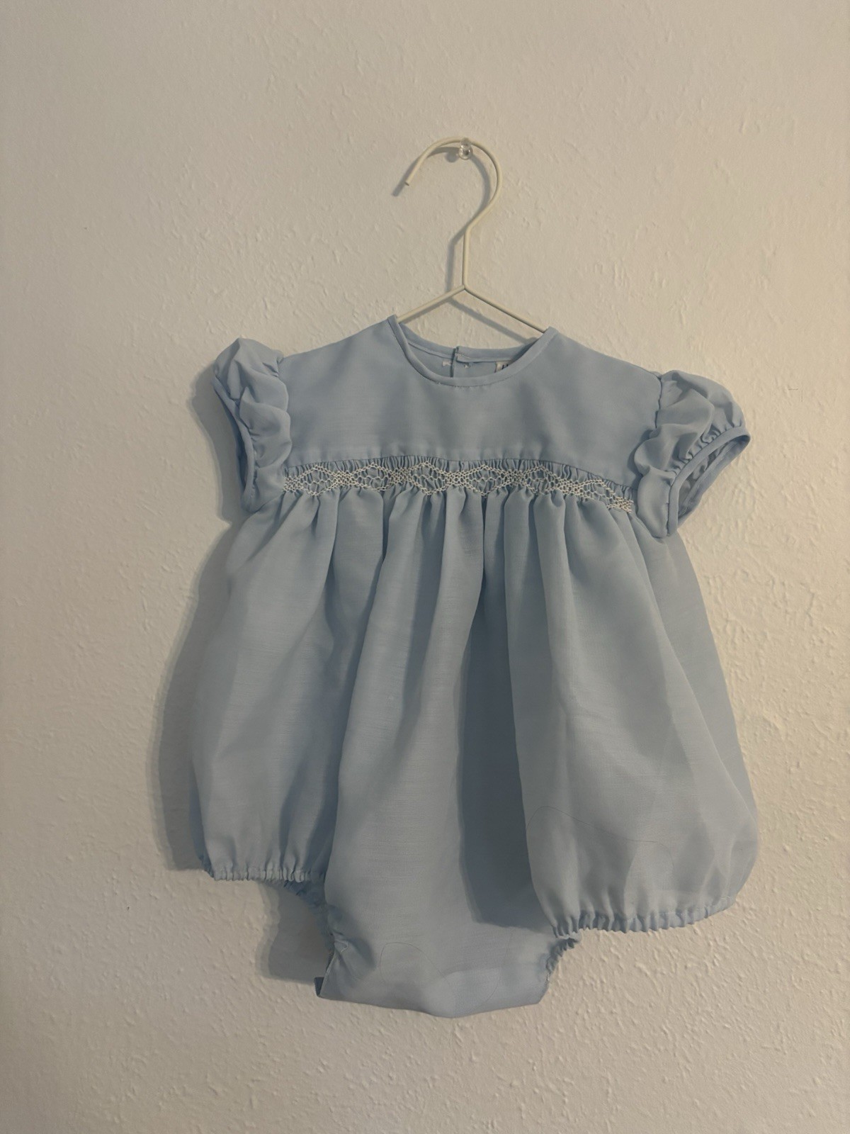 English Blue Bubble Romper Vintage Smocked 12M English Blue Bubble Romper Vintage Smocked 12M