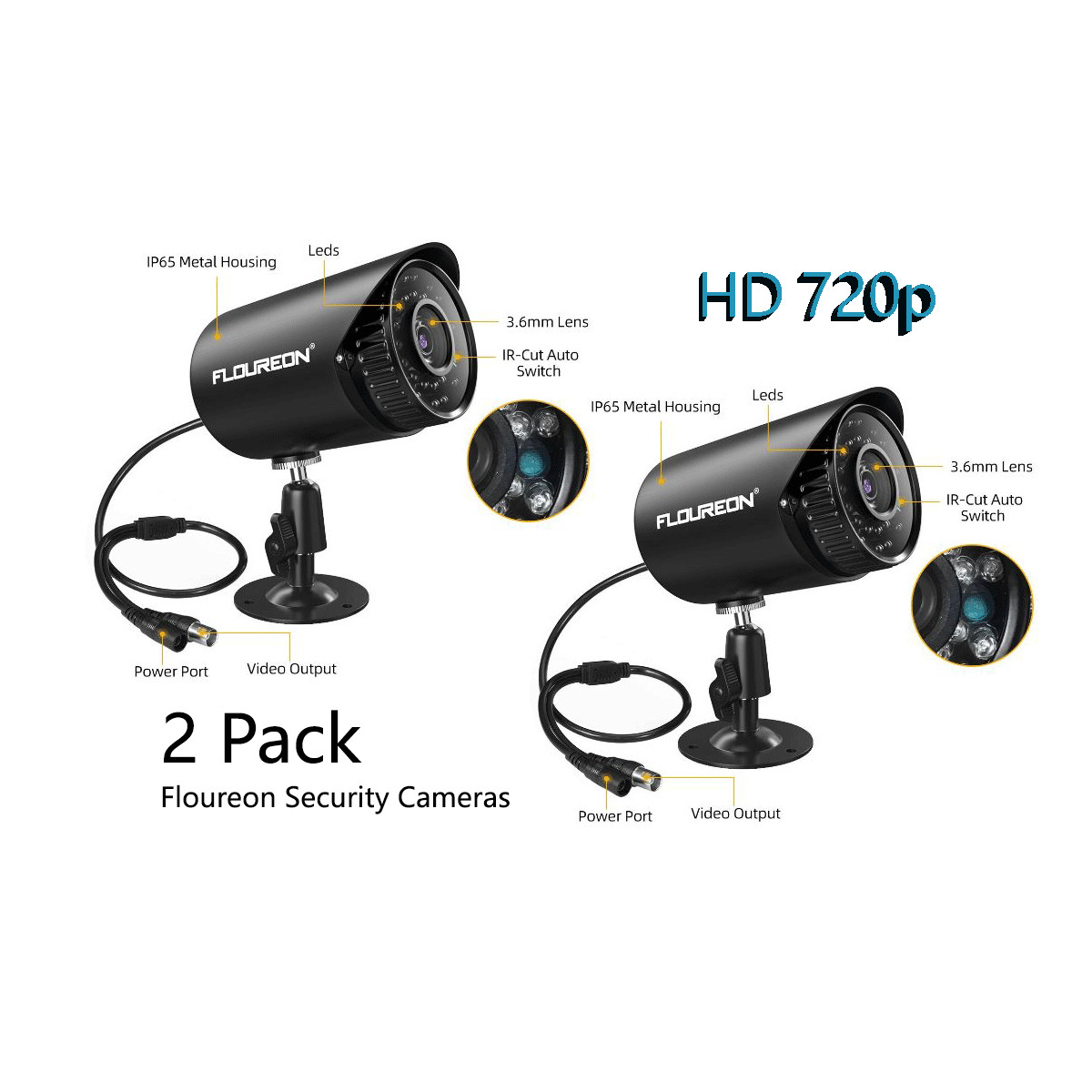 2 PACK Floureon Security Camera 720P; CCTV System Camera Connects 2 PACK Floureon Security Camera 720P; CCTV System Camera Connects