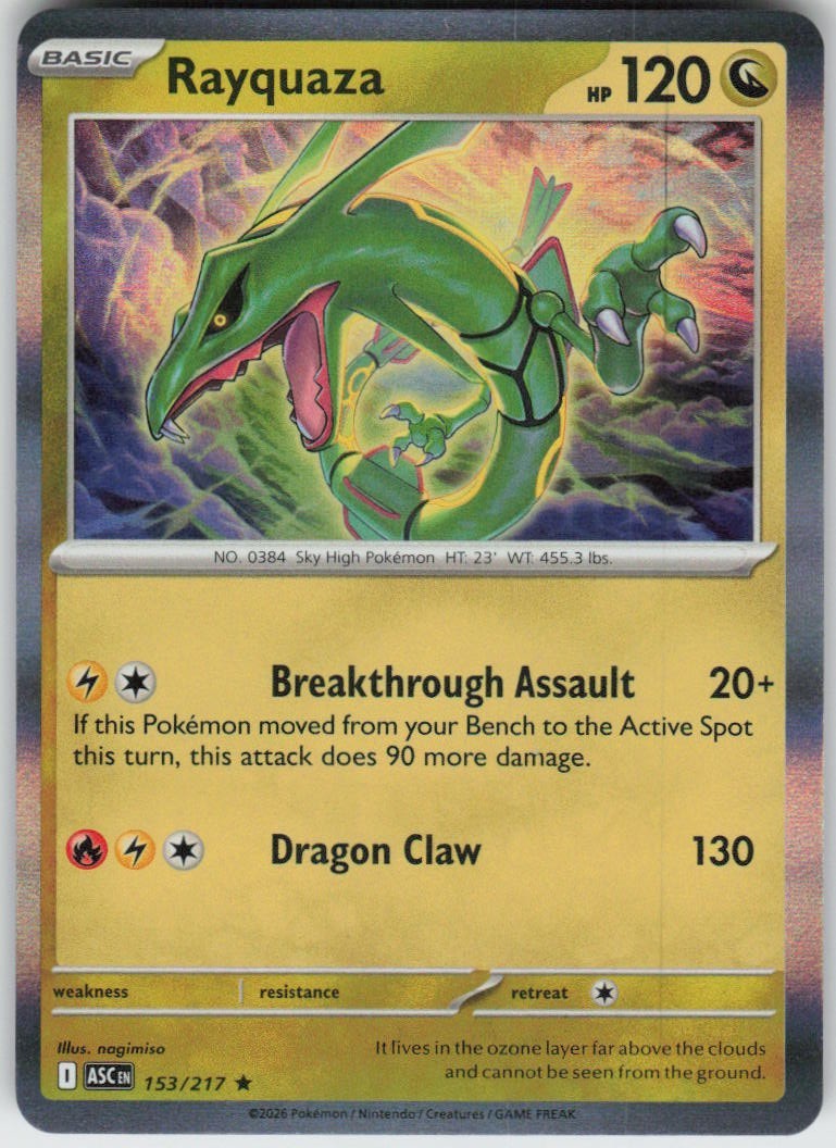 Holo Rayquaza 153/217 Rare Ascended Heroes Near Mint Holo Rayquaza 153/217 Rare Ascended Heroes Near Mint