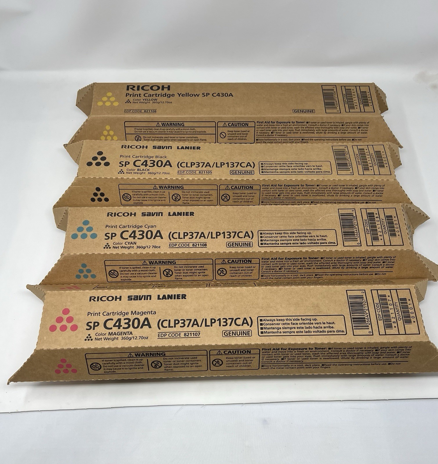 Ricoh AFICIO SP C430A High Yield Toner Set 821105, 821106, 821107, 821108