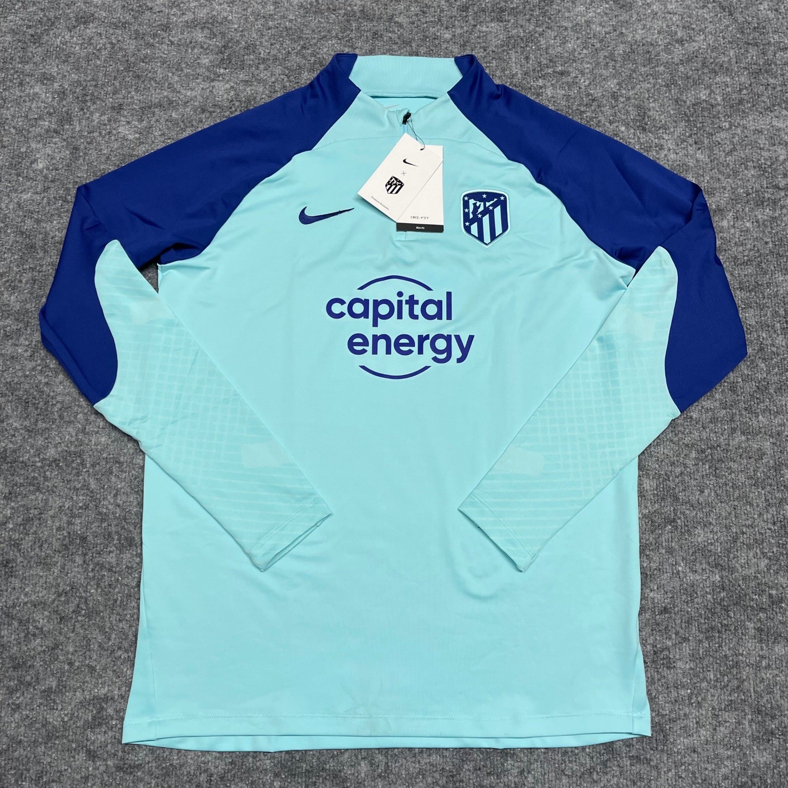 Atletico Madrid Sweatshirt Mens Large Aqua Blue Nike Strike Drill Top 1/4 Zip