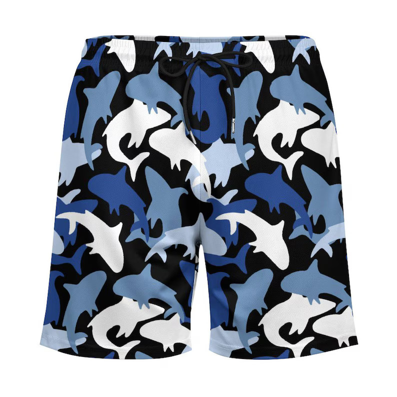 Blue Shark Camouflage Men\'s Hawaiian Shorts Beach Swim