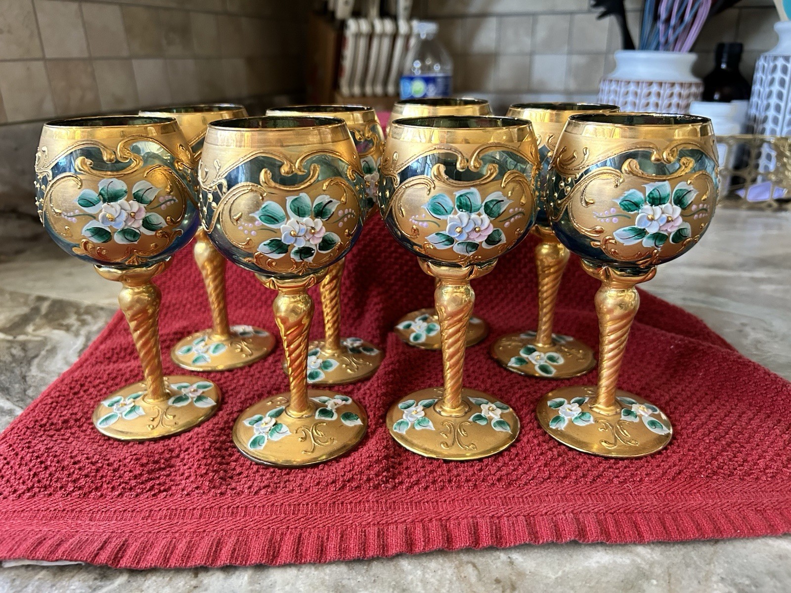 Vintage Mid 20th Century Murano Or Bohemia Glass Goblets Vintage Mid 20th Century Murano Or Bohemia Glass Goblets