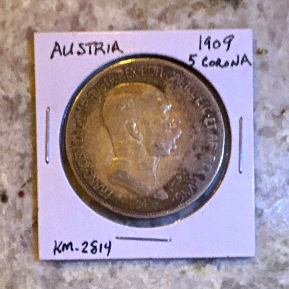 Austria 1909 5 Corona Silver Coin Franz Joseph I