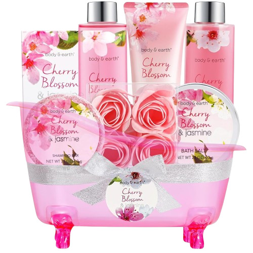 Gift Baskets for Women Bath and Body Set for Her, Cherry Blossom & Jasmine Spa G Gift Baskets for Women Bath and Body Set for Her, Cherry Blossom & Jasmine Spa G