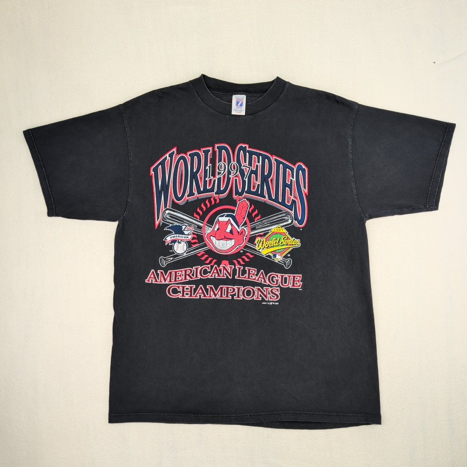 Vintage 1997 Cleveland Indians World Series T-Shirt SIZE XL, Logo 7 Official