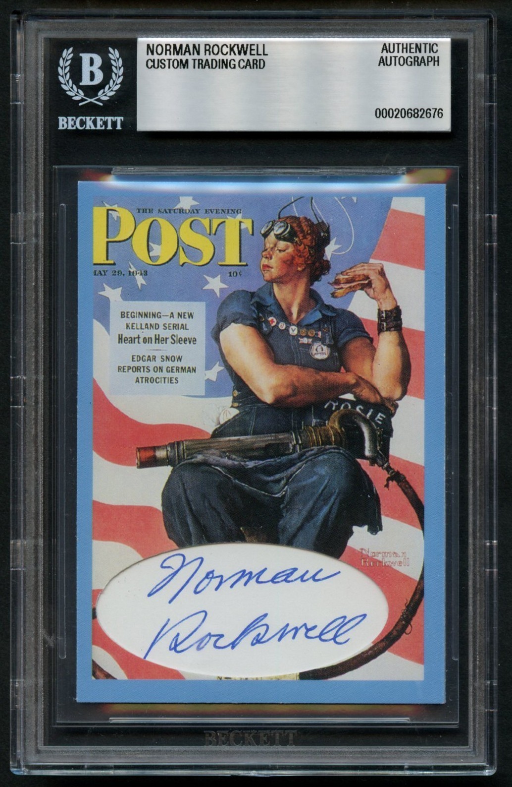 Norman Rockwell signed autograph Custom Cut Painter Rosie The Riveter BAS Slab Norman Rockwell signed autograph Custom Cut Painter Rosie The Riveter BAS Slab