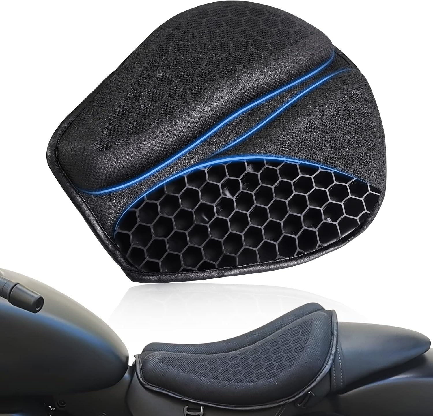 Foldable Motorcycle Gel Seat Cushion Large 3D-Honeycomb Structure Shock