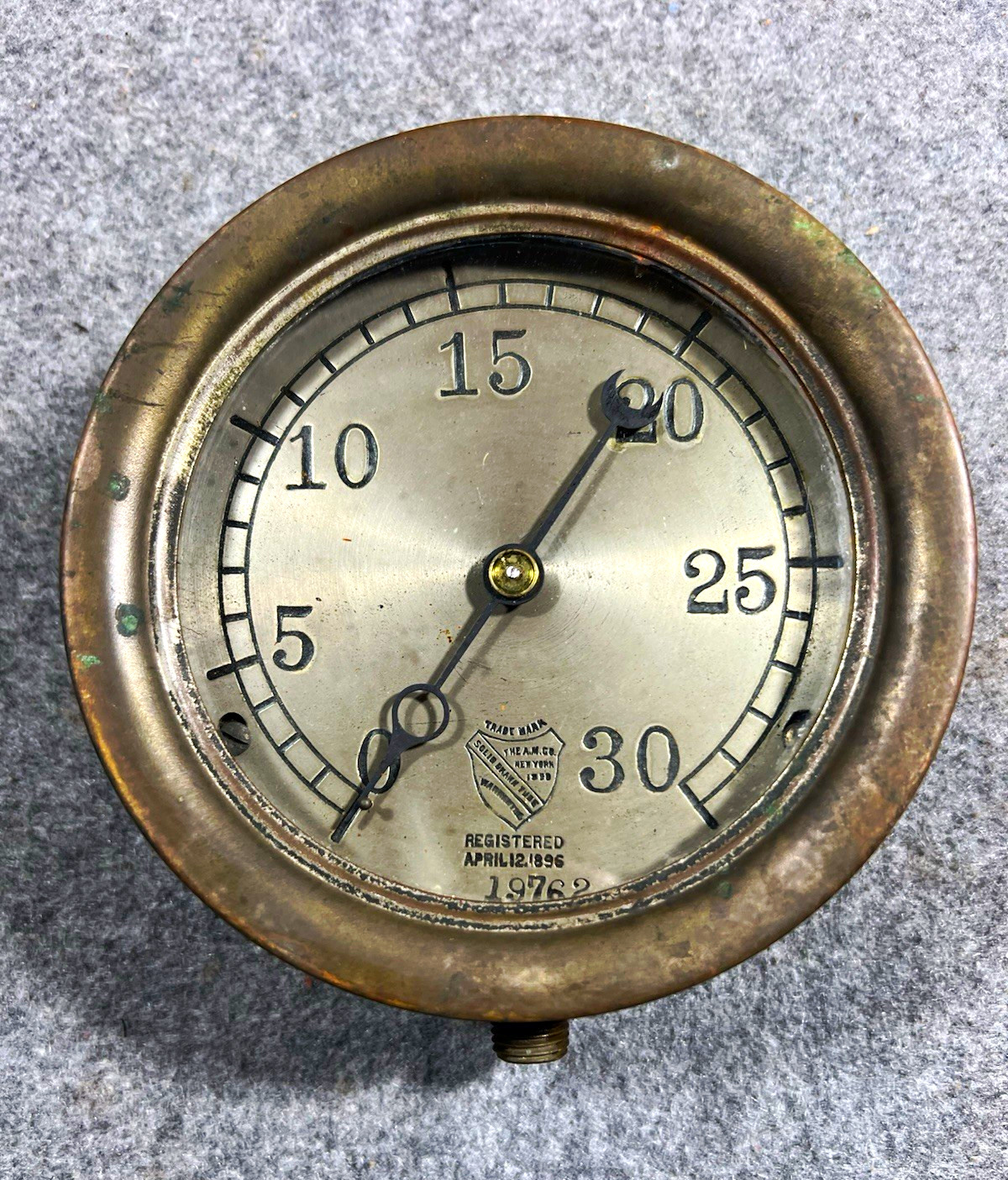 Antique Ashcroft A.M. Co NY 0-30 Pressure Gauge Solid Drawn Tube 1896 Brass Antique Ashcroft A.M. Co NY 0-30 Pressure Gauge Solid Drawn Tube 1896 Brass