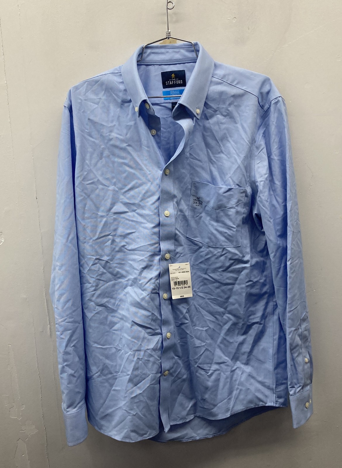 Stafford Men\'s Light Blue Slim Fit Coolmax Dress Shirt NWT Sz M 15-15.5 34-35