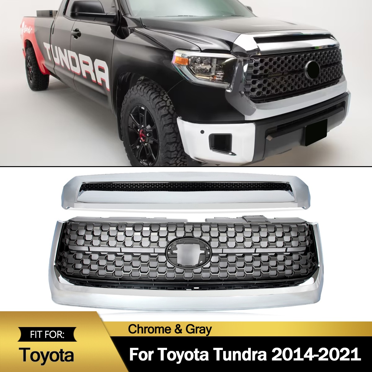 Front Bumper Grille & Hood Bulge Molding For 2014-2021 Toyota Tundra TRD Style