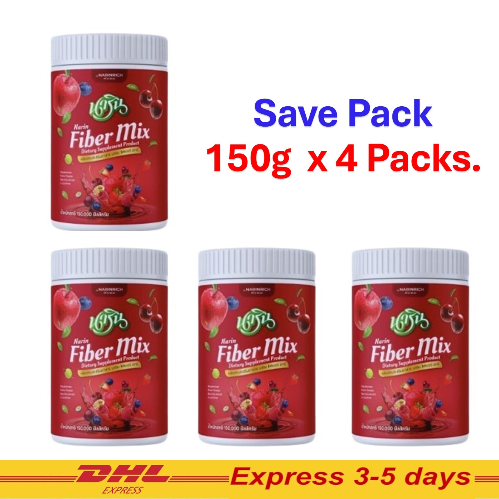 4x Narin Fiber Mix Fruit Flavor Detox Cleansing Supplement Weight Control Loss