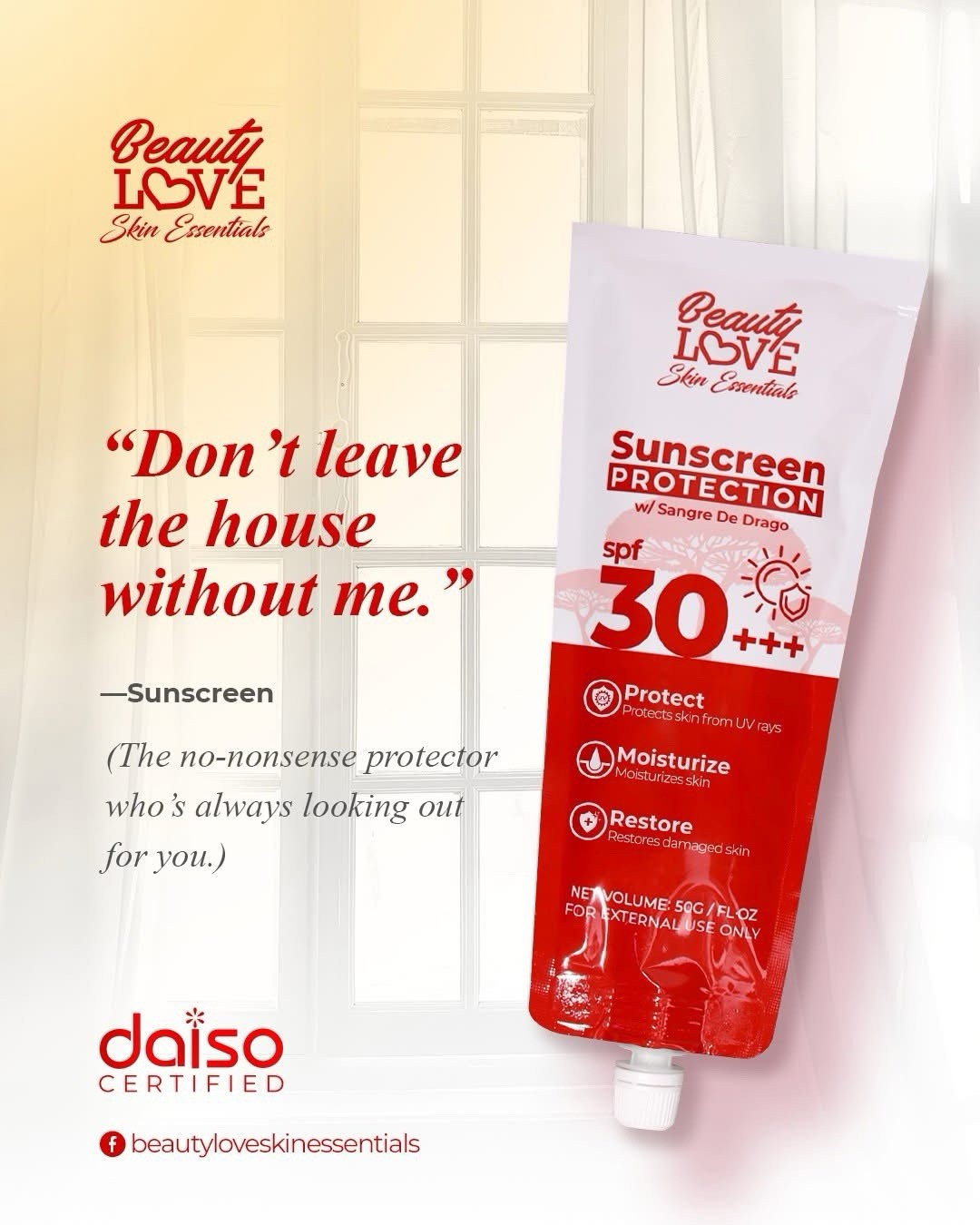 Beauty Love Sunscreen Protection W/sangre De Dragon SPF30+++ -50g