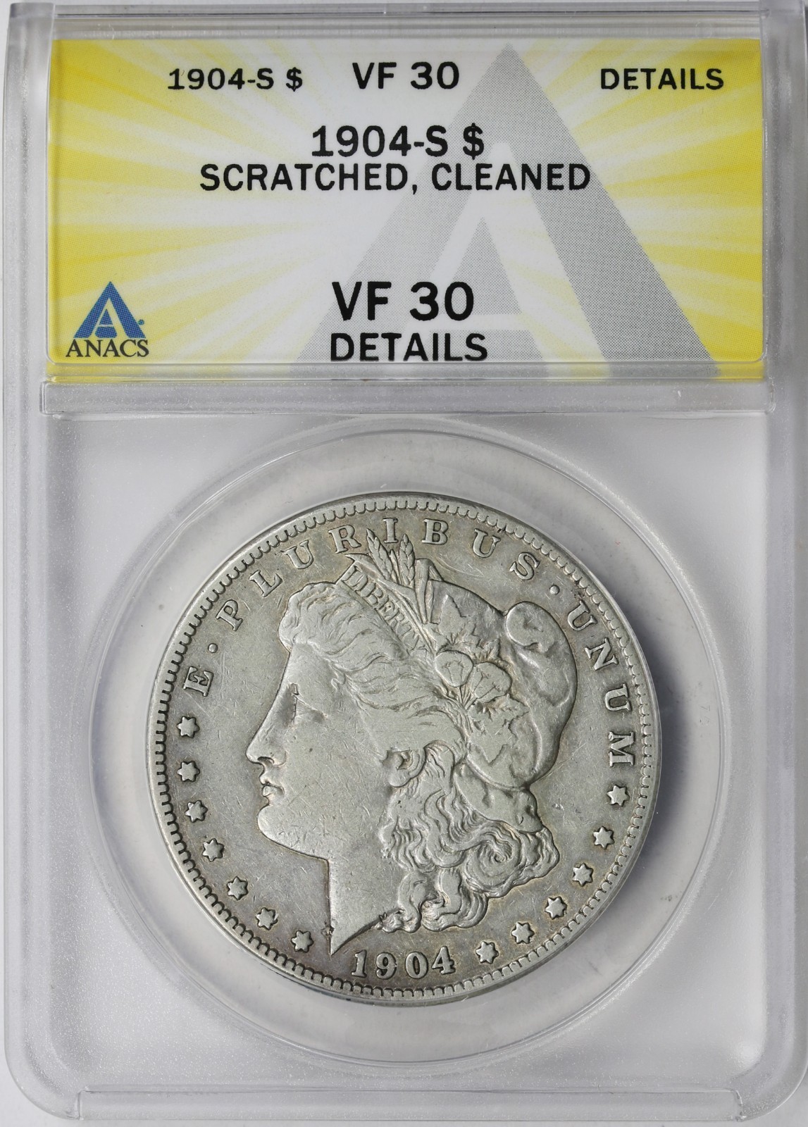 1904-S $1 Morgan Silver Dollar ANACS VF30 Details - Scratched Cleaned