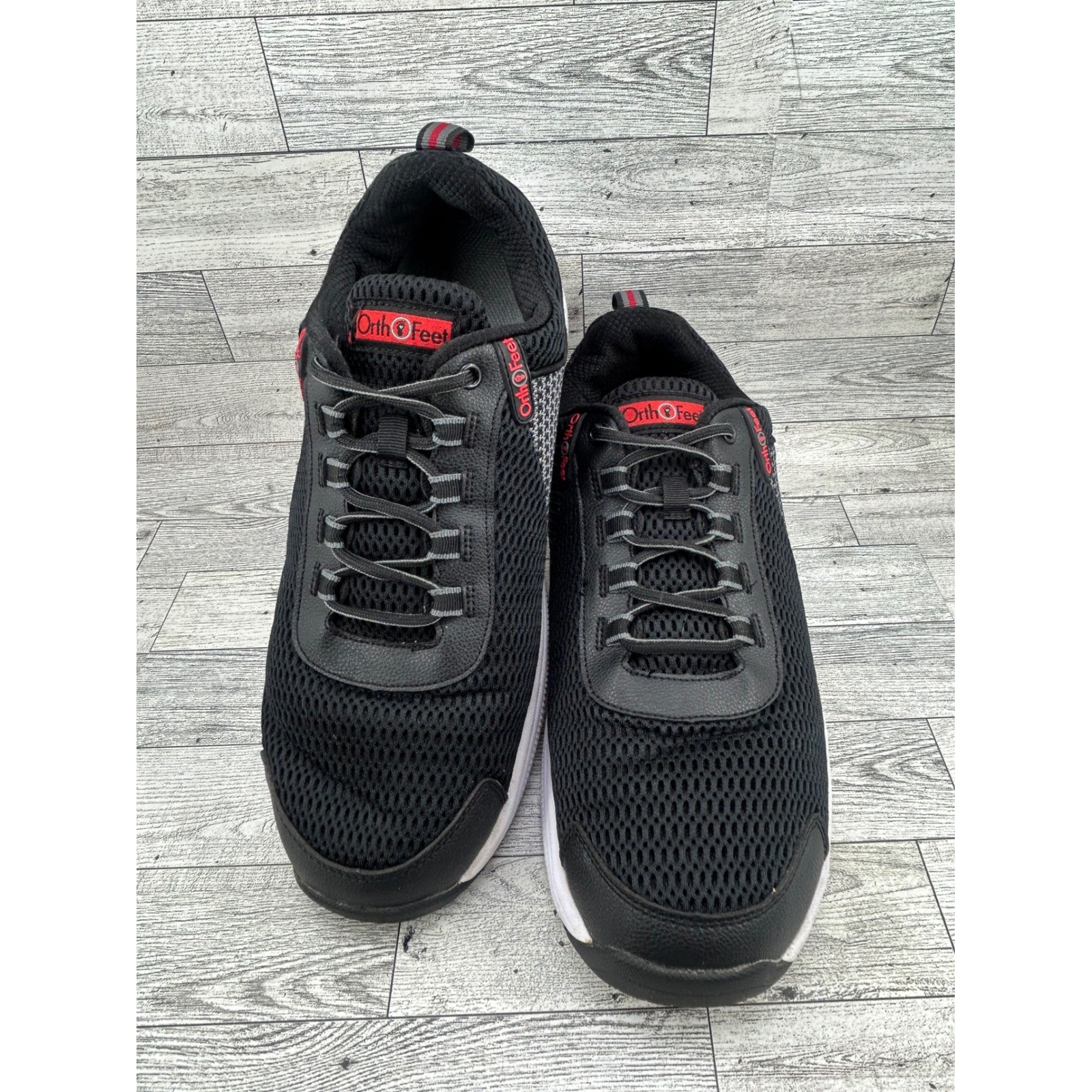 Orthofeet 617 Edgewater Mens Walking Shoes Black Grey Red Wide 2E Size 12